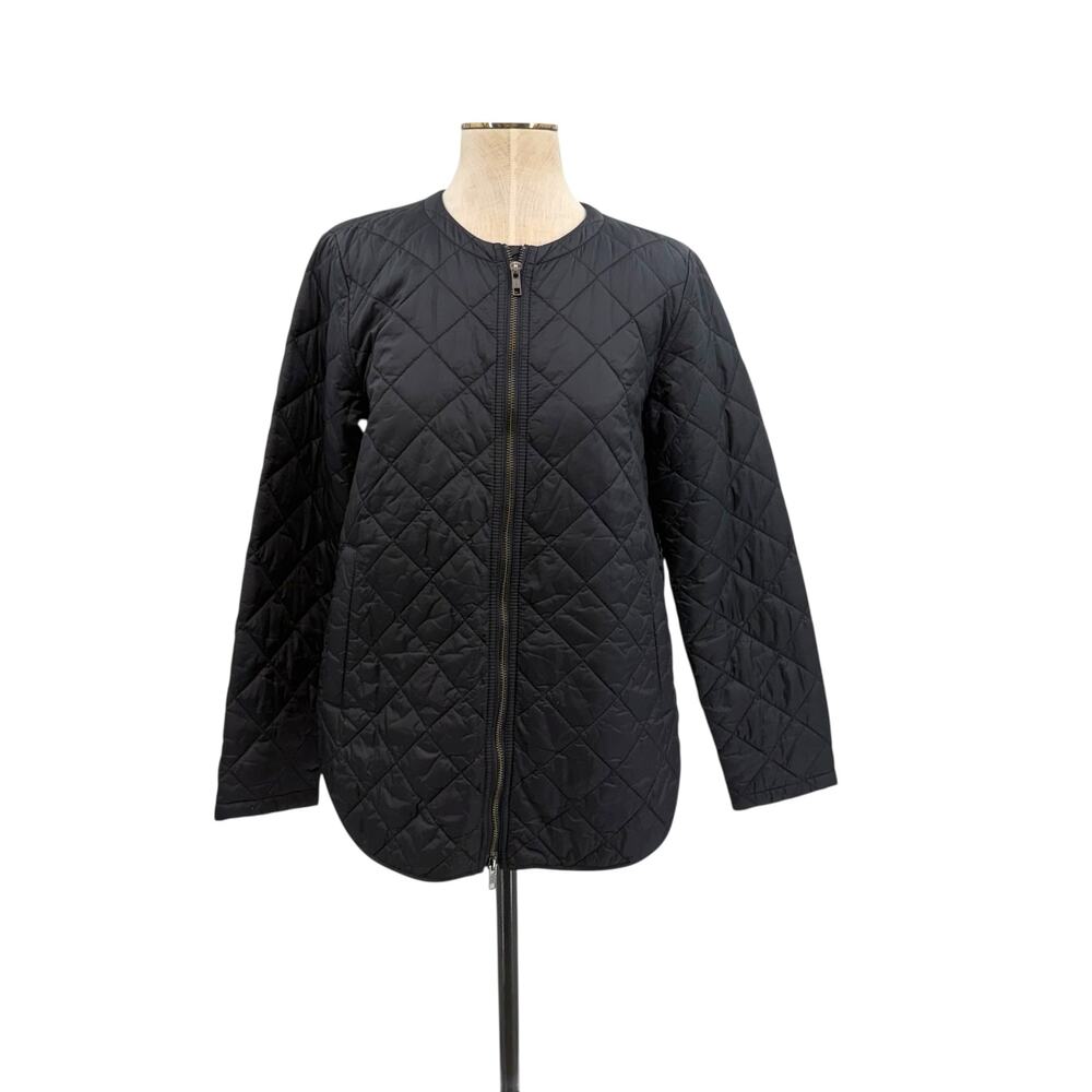 Eileen Fisher Quilted Jacket Black Lightweight Zip Minimal Womens Size XS